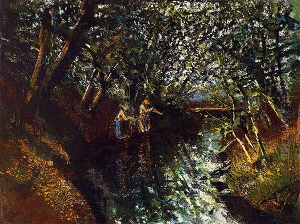 Brook-side (mirroring) Oil Painting by Laszlo Mednyanszky