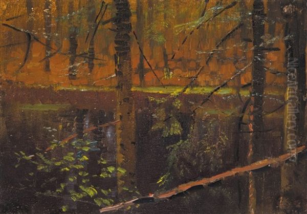 Forest Oil Painting by Laszlo Mednyanszky