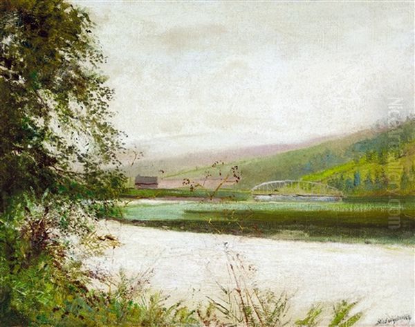 Riverside Oil Painting by Laszlo Mednyanszky