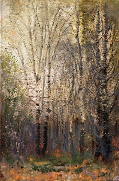 Birch-wood In City Park Oil Painting by Laszlo Mednyanszky