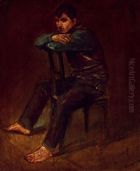 Boy Sitting On A Chair Oil Painting by Laszlo Mednyanszky