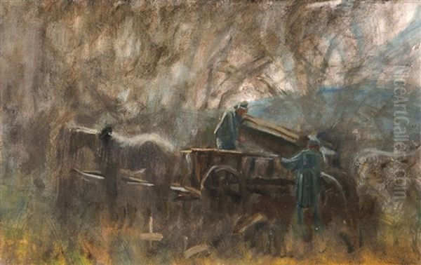 Taking Off The Coffin (dead-cart) Oil Painting by Laszlo Mednyanszky