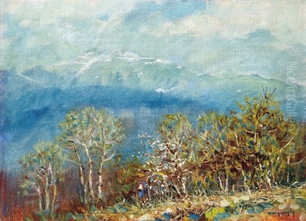 Hillside Oil Painting by Laszlo Mednyanszky