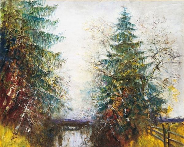 Trees At The River Oil Painting by Laszlo Mednyanszky