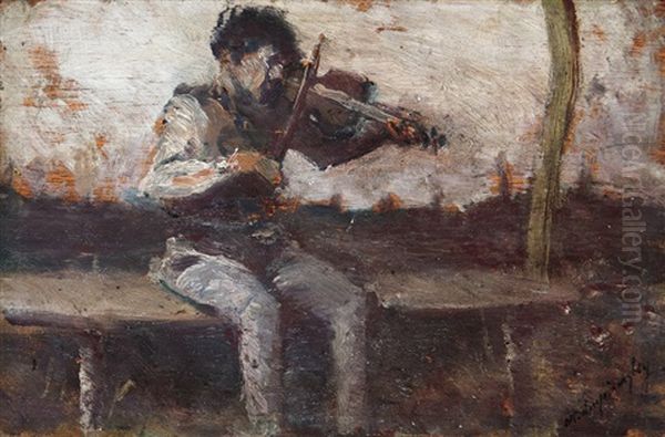 Boy With A Violin Oil Painting by Laszlo Mednyanszky