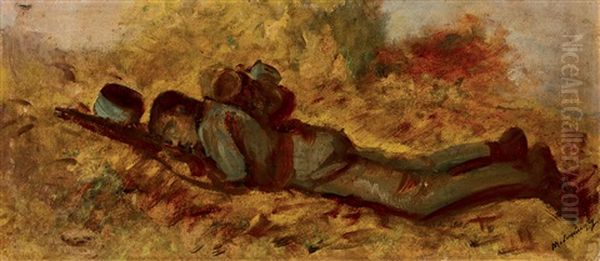 Soldier Lying Down Oil Painting by Laszlo Mednyanszky