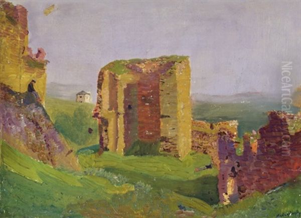 Ruins Of Becko With Figures Oil Painting by Laszlo Mednyanszky