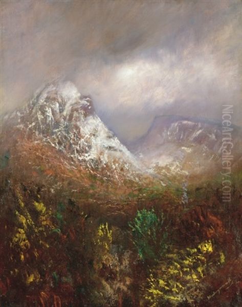 Snowy Mountain Peak Oil Painting by Laszlo Mednyanszky