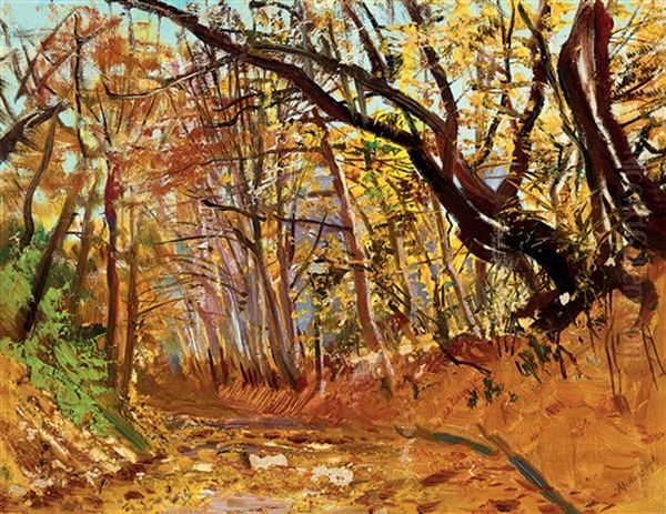 Sunlit Autumn Forest Oil Painting by Laszlo Mednyanszky