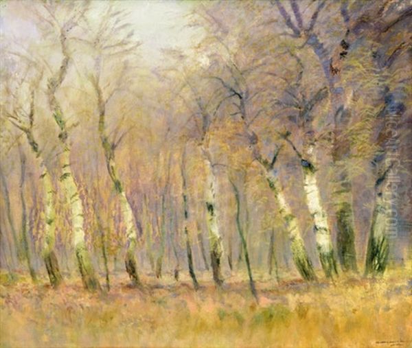 Birch Forest Oil Painting by Laszlo Mednyanszky