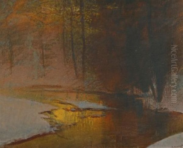 Snowy River At Sunset Oil Painting by Laszlo Mednyanszky