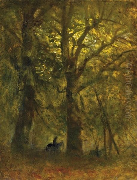 Rider In The Forest Oil Painting by Laszlo Mednyanszky