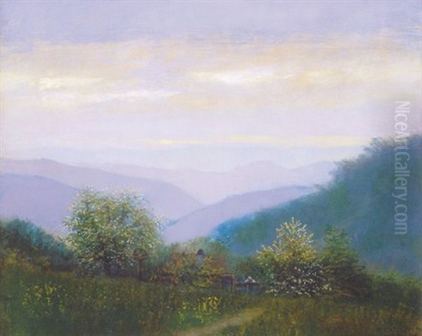 Landscape With Trees In Blossom Oil Painting by Laszlo Mednyanszky