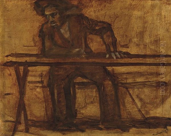 By The Table Oil Painting by Laszlo Mednyanszky