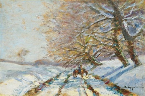 Winter Landscape With A Horseman Oil Painting by Laszlo Mednyanszky