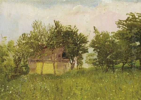 Farm Oil Painting by Laszlo Mednyanszky