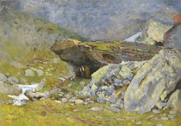 Cave In The Tatra Oil Painting by Laszlo Mednyanszky