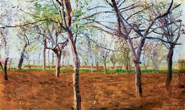 Blossoming Apple Trees Oil Painting by Laszlo Mednyanszky