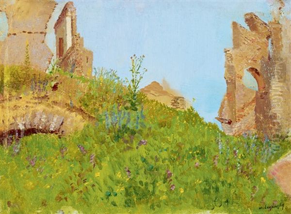 Castle Of Becko (spring) Oil Painting by Laszlo Mednyanszky