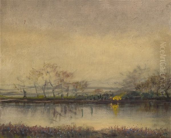 Flusslandschaft In Der Abenddammerung Oil Painting by Laszlo Mednyanszky