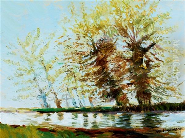 Riverbank In Spring Oil Painting by Laszlo Mednyanszky