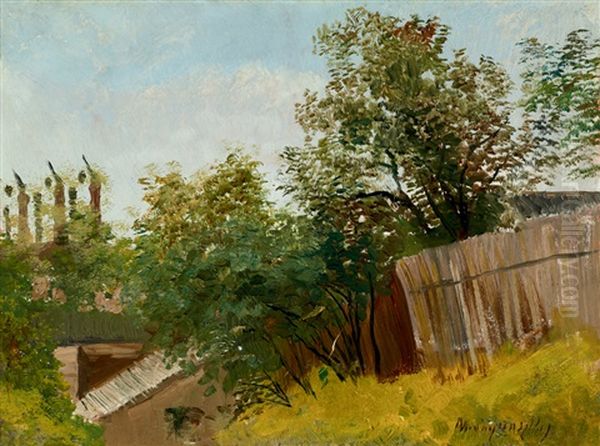 Springtime (house With A Fence) Oil Painting by Laszlo Mednyanszky