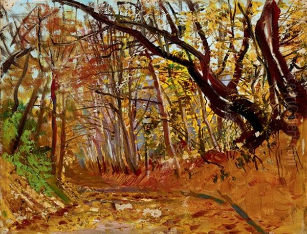 Sunny Fall Forest Oil Painting by Laszlo Mednyanszky