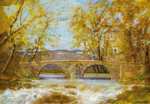 Castle With A Bridge Oil Painting by Laszlo Mednyanszky