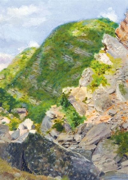 Rocky Hillside Oil Painting by Laszlo Mednyanszky