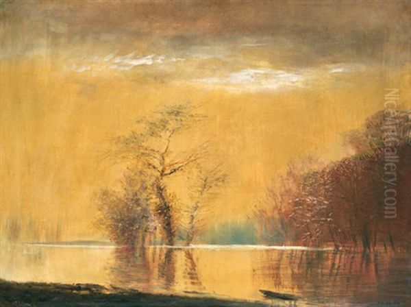 View At The Riverside Oil Painting by Laszlo Mednyanszky