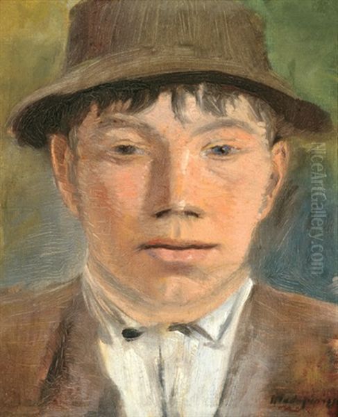 Boy Wearing A Hat Oil Painting by Laszlo Mednyanszky