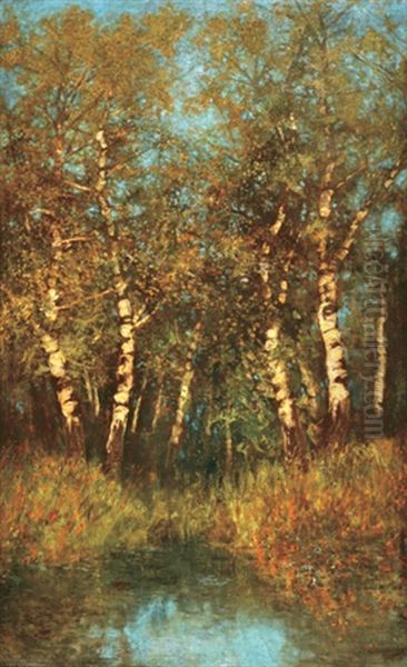 Birch Trees Oil Painting by Laszlo Mednyanszky