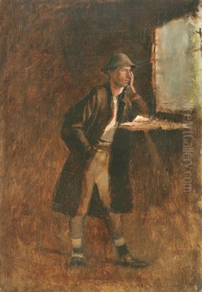 Tramp Standing At The Window Oil Painting by Laszlo Mednyanszky