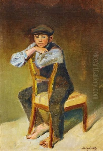 Sitting Young Boy Oil Painting by Laszlo Mednyanszky