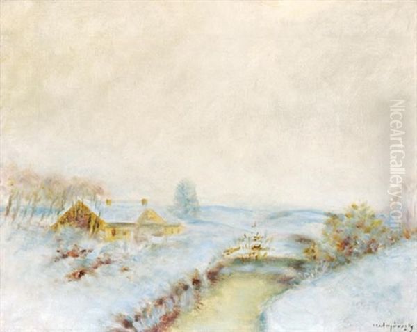 Winter Landscape With Stream Oil Painting by Laszlo Mednyanszky