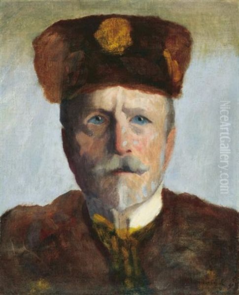 Man In Fur Cap Oil Painting by Laszlo Mednyanszky