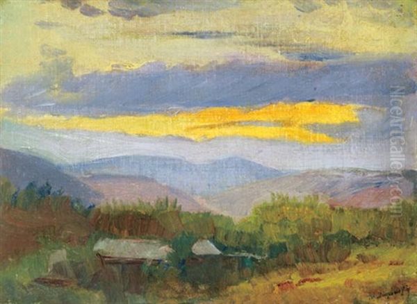 Gloaming Landscape (tatrafured) Oil Painting by Laszlo Mednyanszky