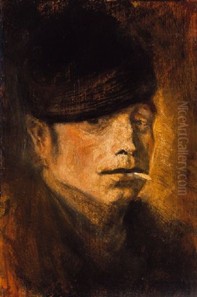 Kalapos Fiu (boy In A Hat) Oil Painting by Laszlo Mednyanszky