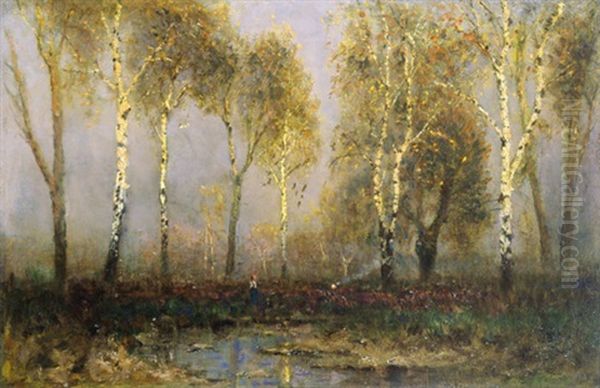 Birch Trees Oil Painting by Laszlo Mednyanszky