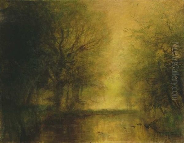 Folyopart (riverside) Oil Painting by Laszlo Mednyanszky