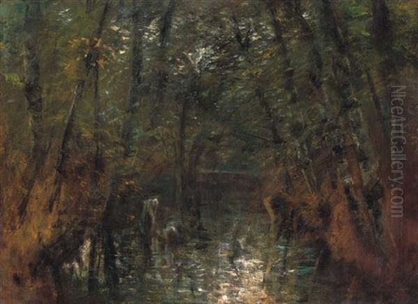 Erdobelso Patakkal (forest Interior With A Stream) Oil Painting by Laszlo Mednyanszky