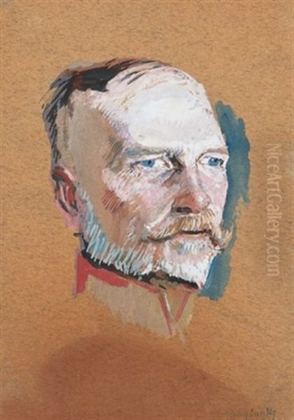 Katonafej Az I. Vilaghaborubol (head Of A Soldier From The First World War) Oil Painting by Laszlo Mednyanszky