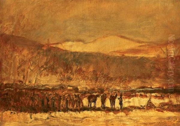 Vonulo Katonak (marching Soldiers) Oil Painting by Laszlo Mednyanszky