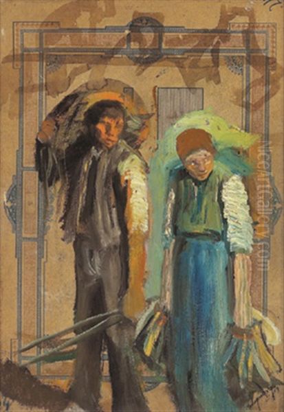 Mann Und Frau Kehren Heim Oil Painting by Laszlo Mednyanszky