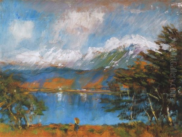 Tatrai Taj (landscape In The Tatra Mountains) Oil Painting by Laszlo Mednyanszky