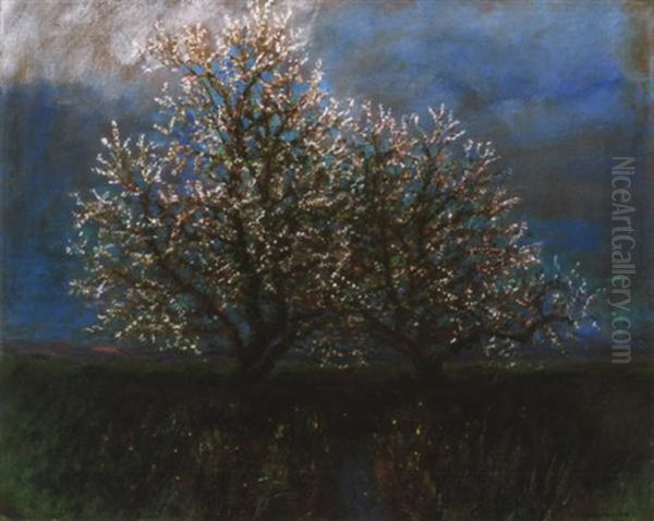 Viragzo Gyumolcsfak (blossoming Trees) Oil Painting by Laszlo Mednyanszky