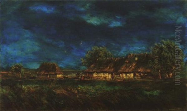 Taj Kek Fellegekkel (landscape With Blue Clouds) Oil Painting by Laszlo Mednyanszky