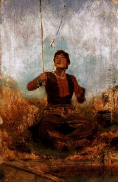 Horgaszo Fiu (fishing Boy) Oil Painting by Laszlo Mednyanszky