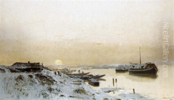 Napfelkelte Havas Folyoparton (sunrise By The Snowy Riverside) Oil Painting by Laszlo Mednyanszky