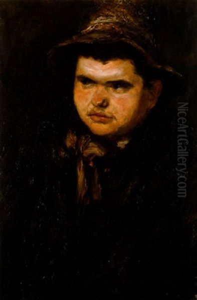 Kalapos Fiu (boy In Hat) Oil Painting by Laszlo Mednyanszky